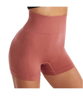 Mauve high-waisted shorts on a white background